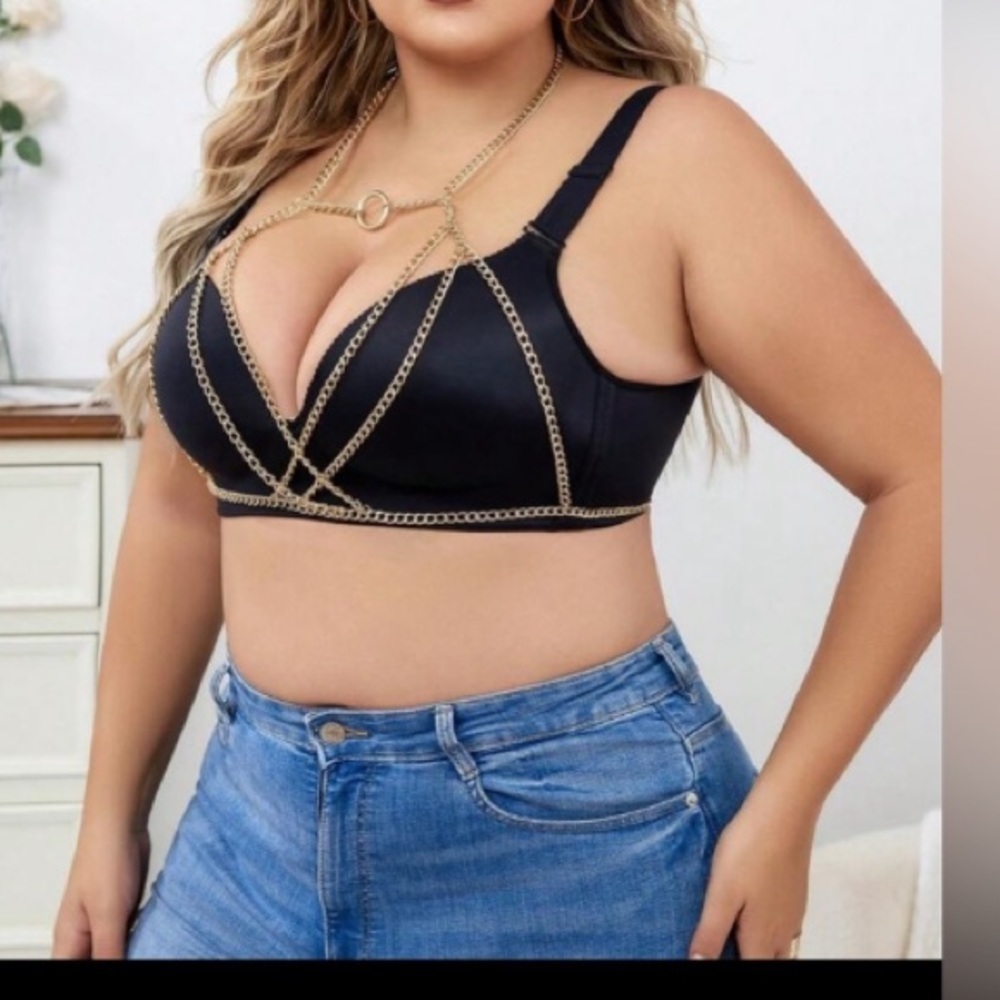 Plus Ring Linked Chain Detail Harness Bra size XL